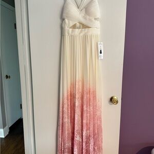 Betsy & Adam Cream and Pink Pleated Maxi Dress